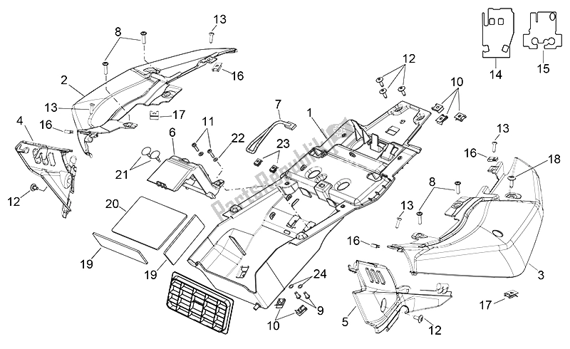 All parts for the Rear Body I of the Aprilia Shiver 750 PA 2015