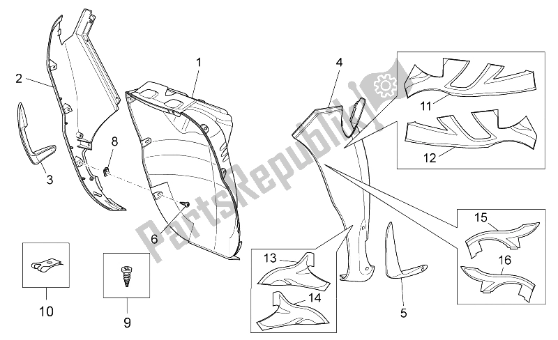 Toutes les pièces pour le Corps Avant - Bouclier Avant du Aprilia Scarabeo 125 200 Light Carb 2007