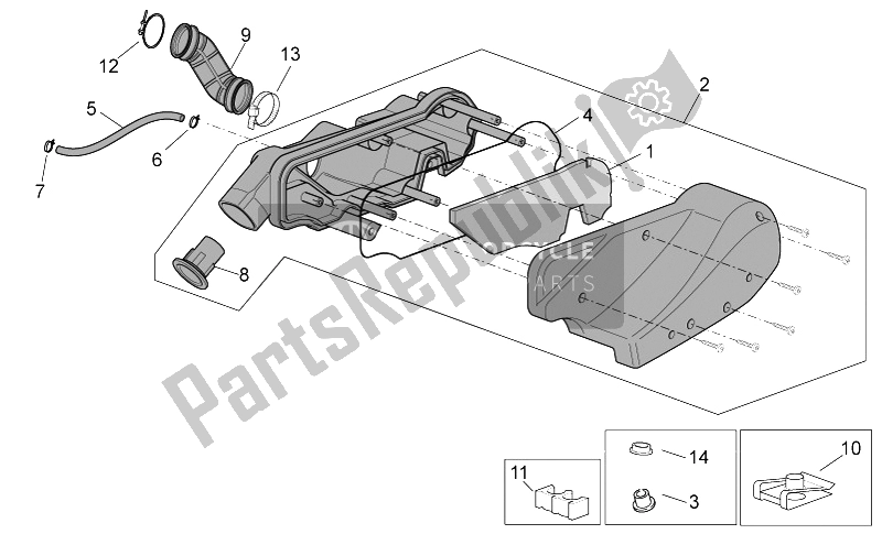 Toutes les pièces pour le Boite D'air du Aprilia Scarabeo 50 4T 4V E2 2010