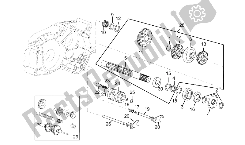 All parts for the Driven Shaft of the Aprilia RS 50 1993