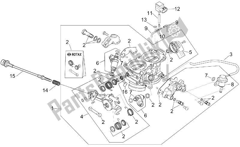 All parts for the Throttle Body of the Aprilia RSV Mille 1000 2001