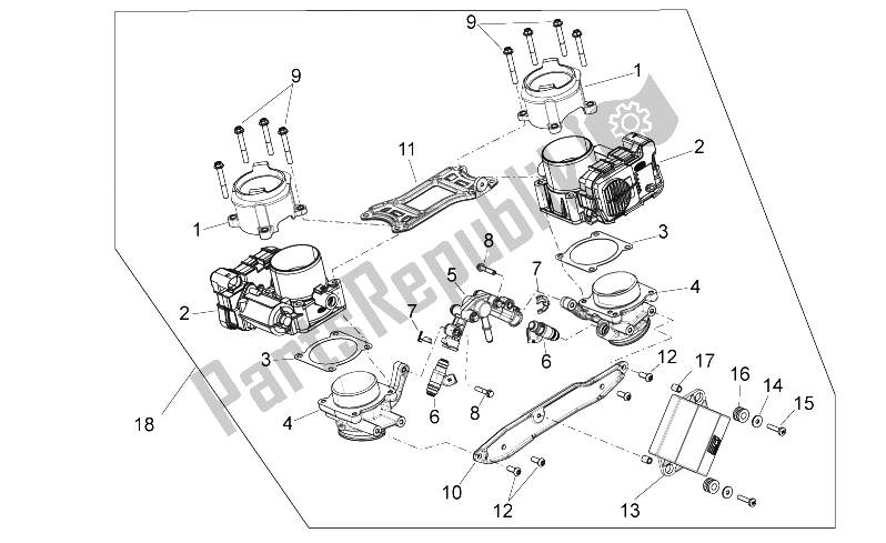 Tutte le parti per il Corpo Farfallato del Aprilia Dorsoduro 750 Factory ABS 2010