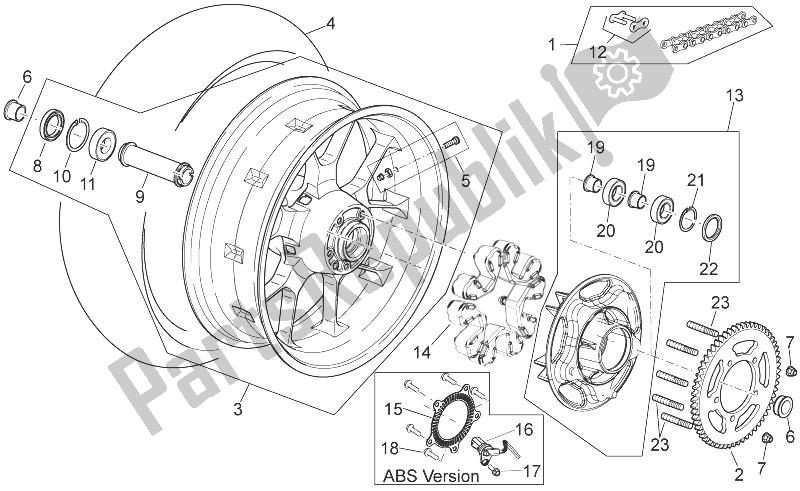 All parts for the Rear Wheel of the Aprilia Shiver 750 EU 2014