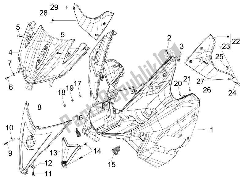 Toutes les pièces pour le Bouclier Avant du Aprilia SR 300 MAX 2011