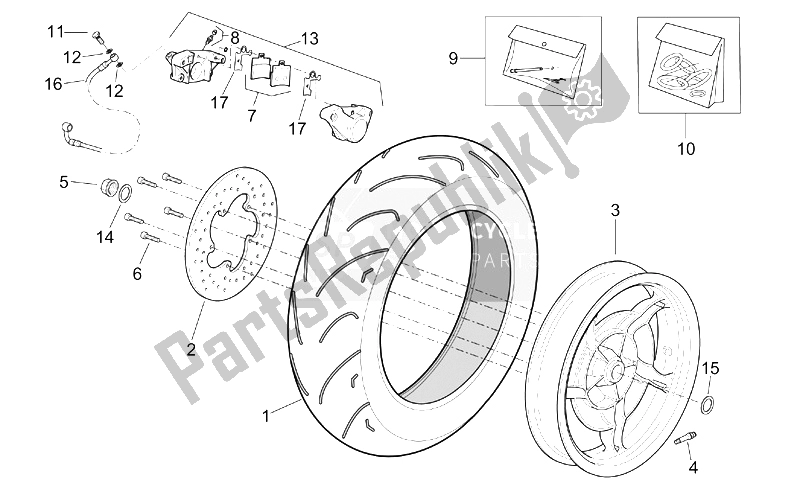 All parts for the Rear Wheel - Rear Caliper of the Aprilia Leonardo 250 ST ENG Yamaha 2001