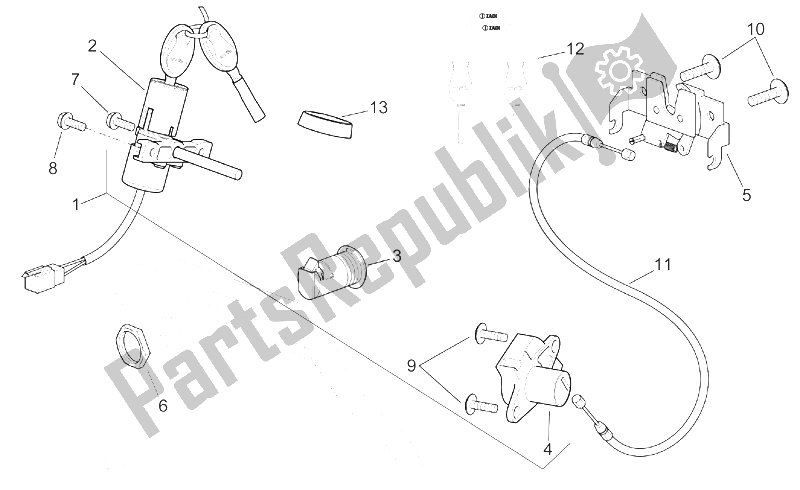 All parts for the Lock Hardware Kit of the Aprilia Sport City 125 200 E2 2004