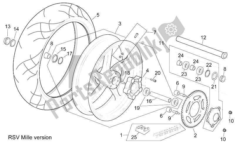 All parts for the Rear Wheel Rsv Mille Version of the Aprilia RSV Mille 1000 2000