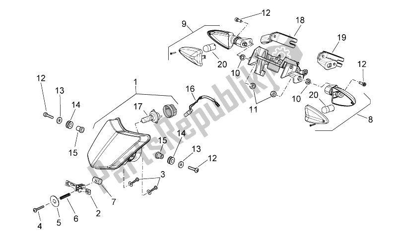 All parts for the Front Lights of the Aprilia RXV SXV 450 550 2008