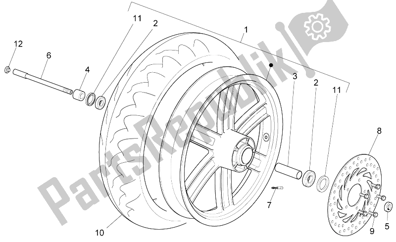 All parts for the Front Wheel of the Aprilia Sport City Street 300 4T 4V E3 2012