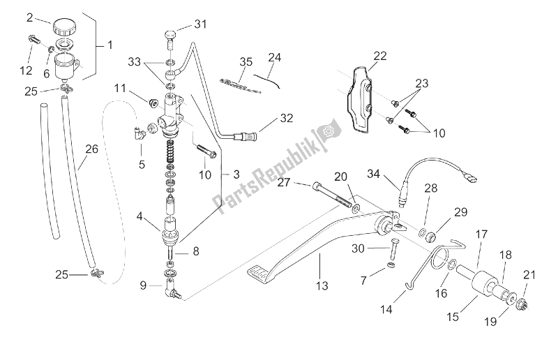 Todas as partes de Cilindro Mestre Traseiro do Aprilia Pegaso 650 IE 2001