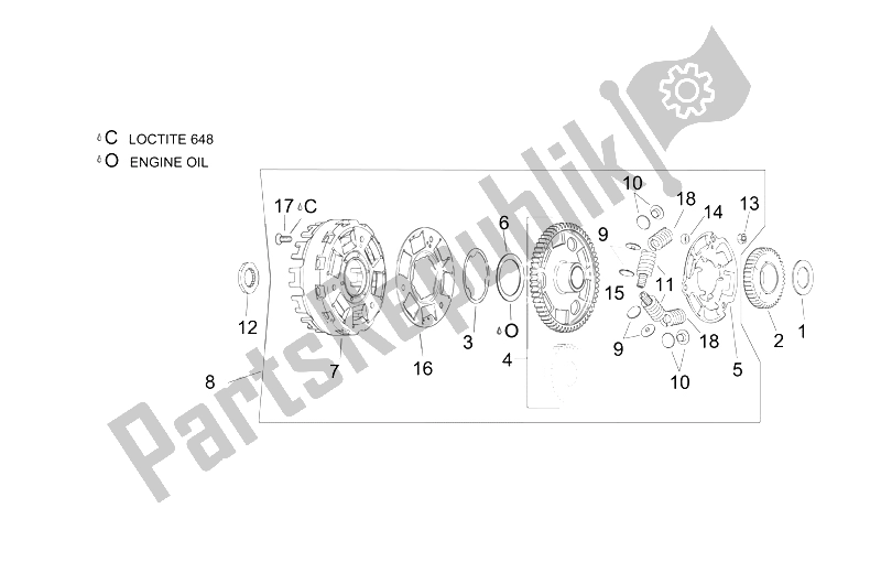 All parts for the Clutch Ii of the Aprilia RSV Mille Factory 1000 2004 - 2008