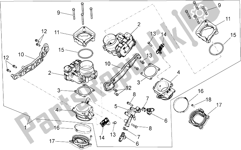 All parts for the Throttle Body of the Aprilia Dorsoduro 1200 2010