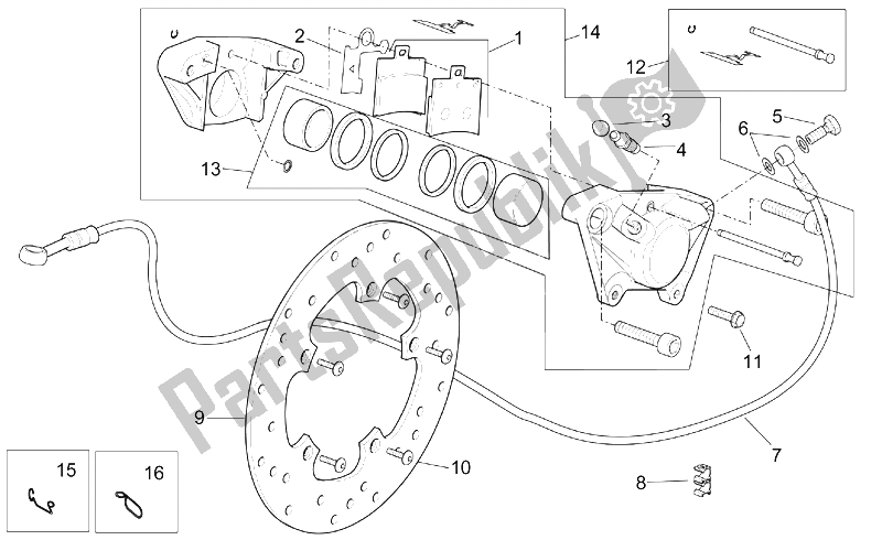 All parts for the Rear Caliper of the Aprilia Scarabeo 125 200 E2 ENG Piaggio 2003