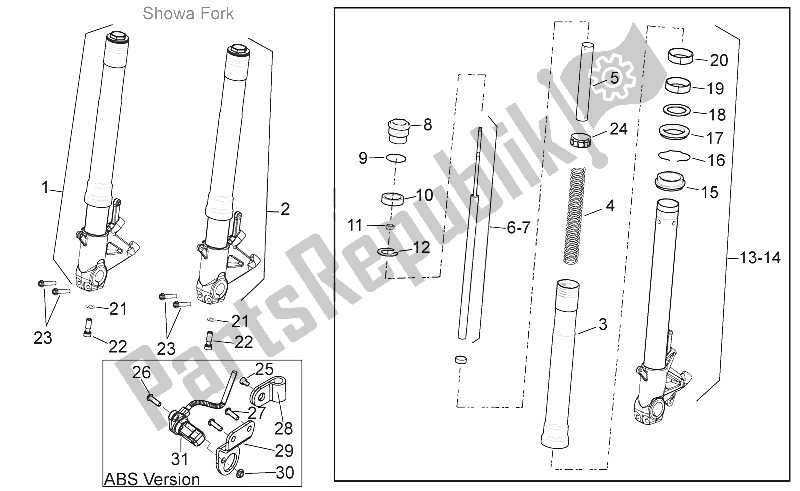 Todas las partes para Tenedor Frontal de Aprilia Shiver 750 EU 2010