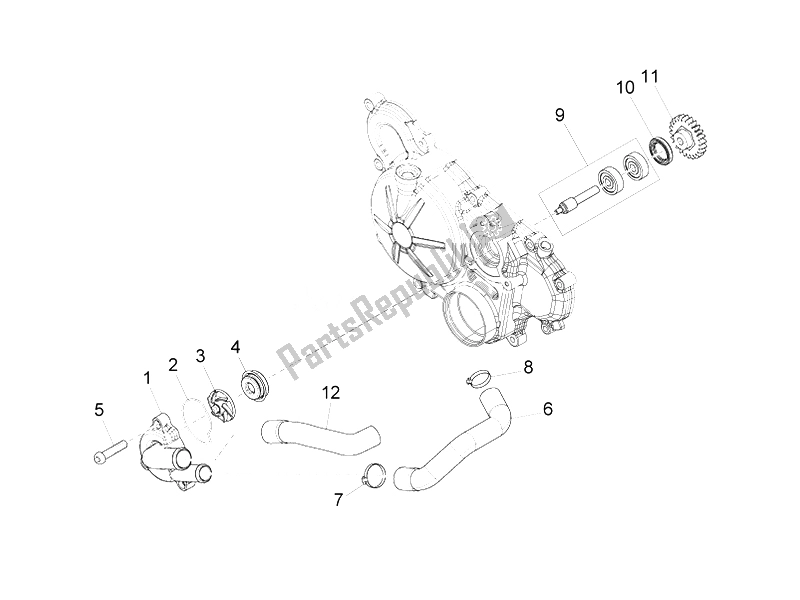 All parts for the Water Pump of the Aprilia RS4 125 4T 2014