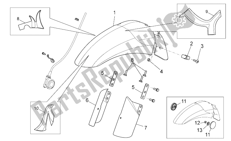 Alle Teile für das Vorderkörper - Vorderer Kotflügel des Aprilia Scarabeo 125 200 Light Carb 2007