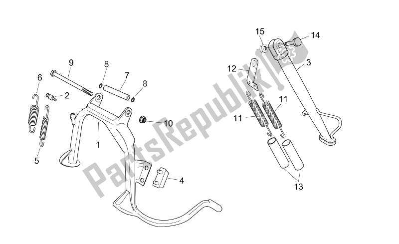 Toutes les pièces pour le Béquille Centrale du Aprilia Scarabeo 125 200 E3 ENG Piaggio 2006