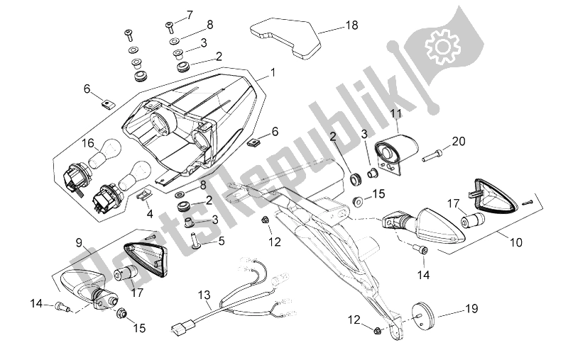 All parts for the Rear Lights of the Aprilia Shiver 750 GT 2009