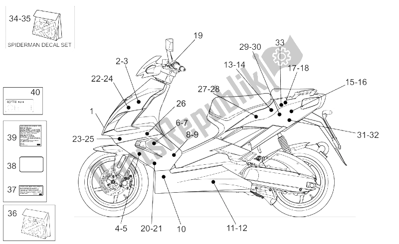 All parts for the Decal of the Aprilia SR 50 H2O NEW DI Tech 2004