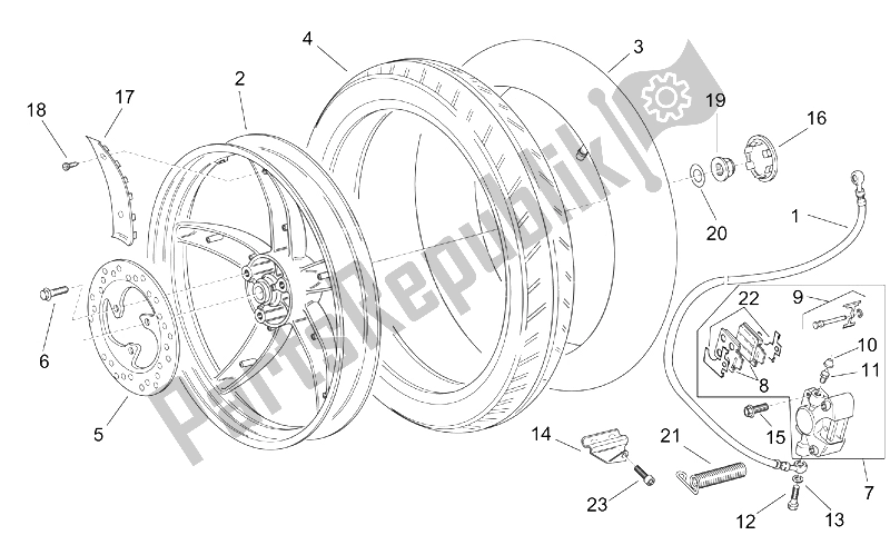 All parts for the Rear Wheel - Disc Brake of the Aprilia Scarabeo 50 2T ENG Minarelli 2000