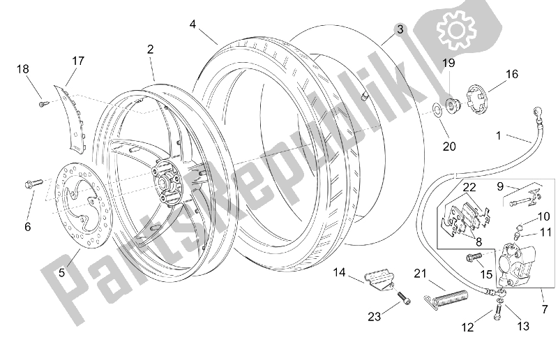 Toutes les pièces pour le Roue Arrière - Frein à Disque du Aprilia Scarabeo 50 2T ENG Minarelli 2000