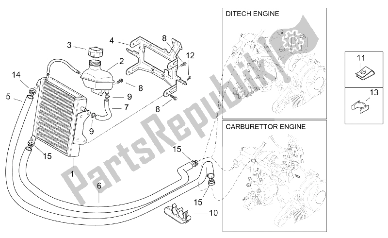 All parts for the Cooling System of the Aprilia SR 50 H2O Ditech Carb 2000