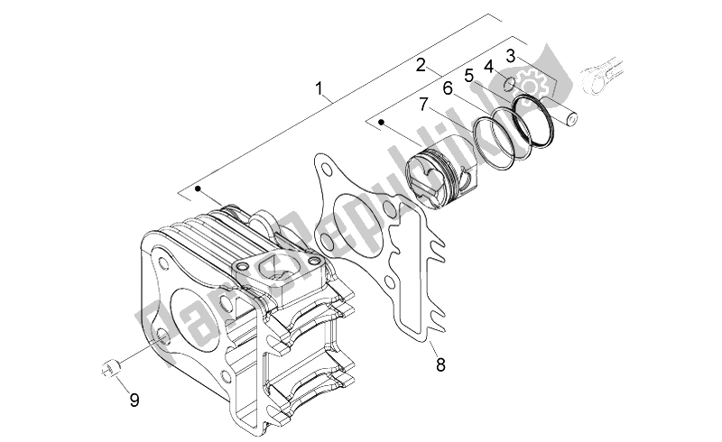 Alle onderdelen voor de Cilinder - Zuiger van de Aprilia Scarabeo 50 4T 4V 2014