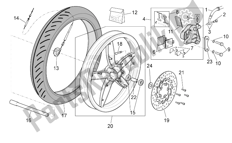 All parts for the Front Wheel - Disc Brake of the Aprilia Scarabeo 100 4T E3 NET 2009