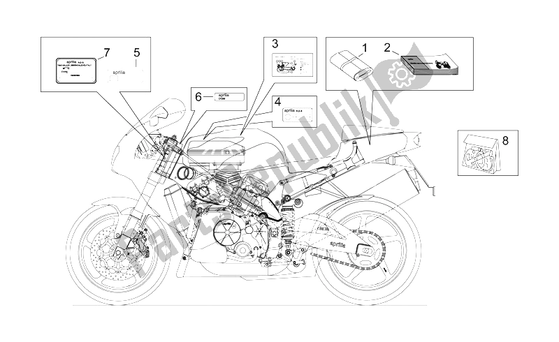 Alle onderdelen voor de Sticker En Plaat Set van de Aprilia RSV Mille SP 1000 1999