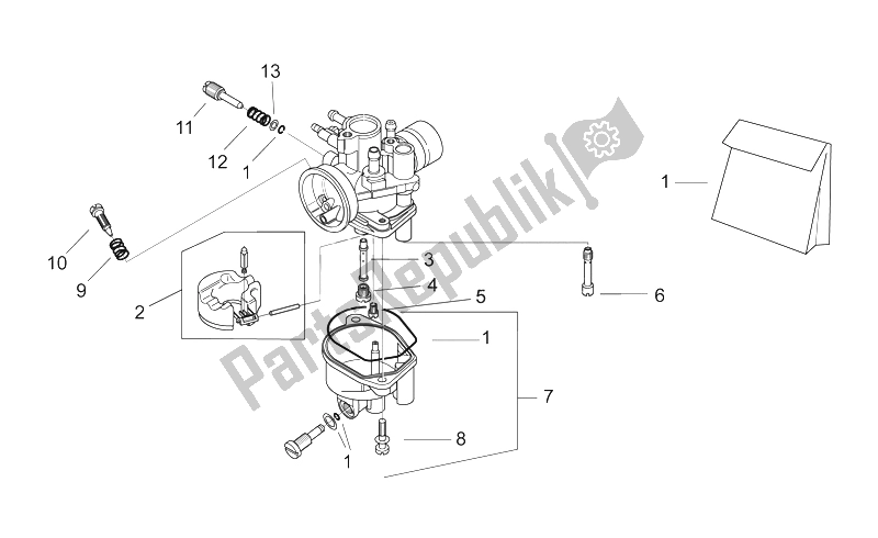 All parts for the Carburettor Ii of the Aprilia Rally 50 H2O 1996