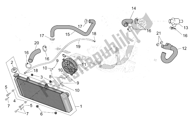 All parts for the Cooling System of the Aprilia ETV 1000 Capo Nord 2001