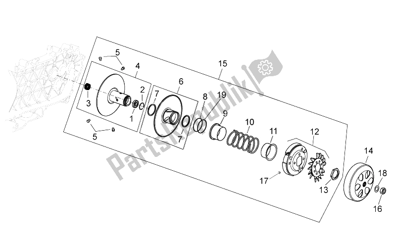 All parts for the Clutch of the Aprilia Atlantic 125 E3 2010