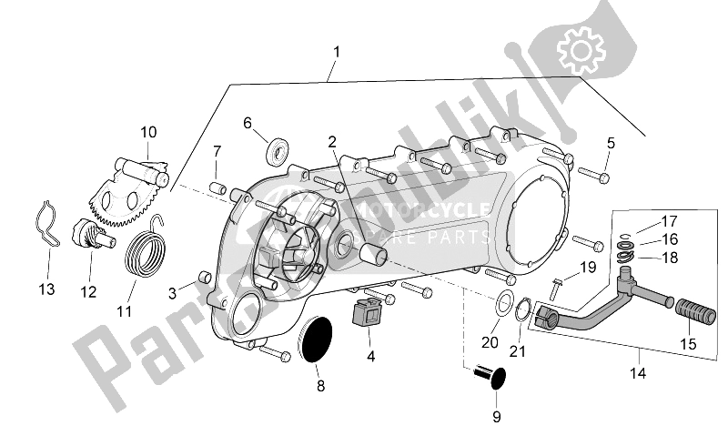 All parts for the Transmission Cover of the Aprilia SR 50 H2O IE Carb 2003