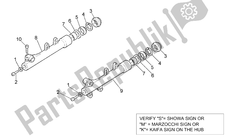 Todas as partes de Garfo Dianteiro - Mangas (2) do Aprilia Leonardo 125 150 ST 2001