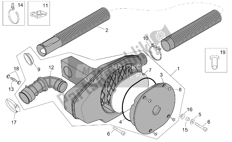 All parts for the Air Box of the Aprilia Mojito 125 150 2003