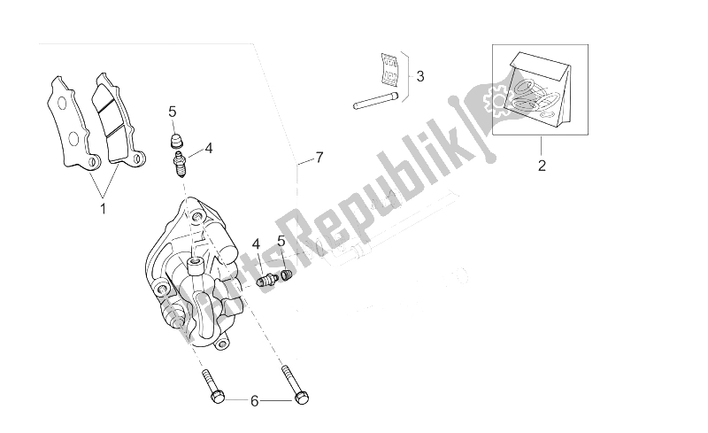 All parts for the Front Caliper of the Aprilia Scarabeo 125 250 E2 ENG Piaggio 2004