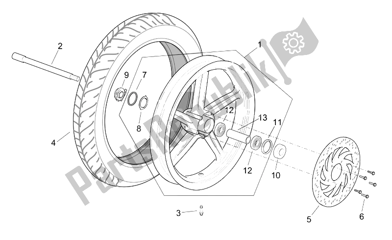 Toutes les pièces pour le Roue Avant du Aprilia Scarabeo 125 250 E2 ENG Piaggio 2004