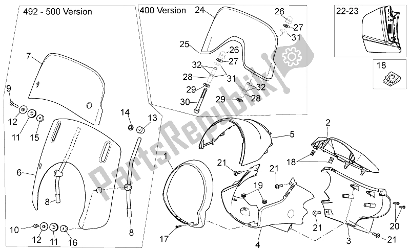 All parts for the Front Fairing of the Aprilia Scarabeo 400 492 500 Light 2006