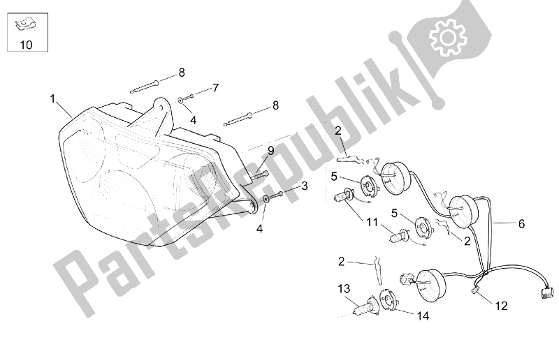 Todas as partes de Farol do Aprilia RSV Mille 1000 2003