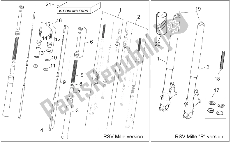 All parts for the Front Fork I of the Aprilia RSV Mille 1000 2000