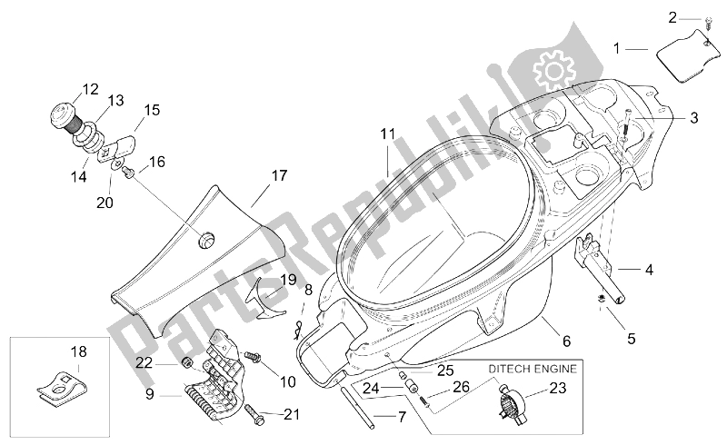 All parts for the Rear Body Ii of the Aprilia SR 50 H2O Ditech Carb 2000