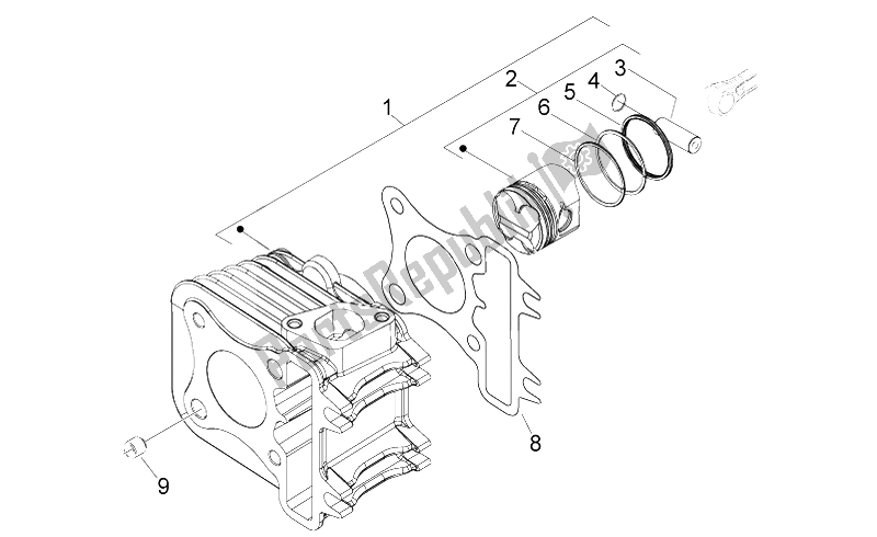 Alle onderdelen voor de Cilinder - Zuiger van de Aprilia Scarabeo 50 4T 4V E2 2010