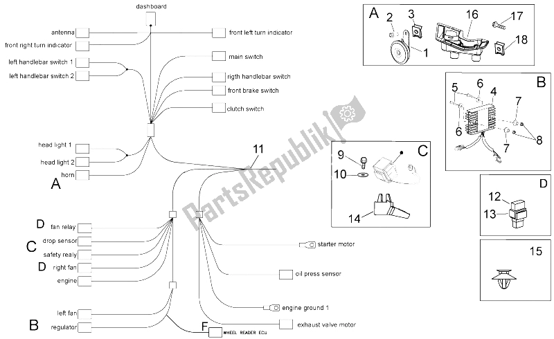 All parts for the Electrical System I of the Aprilia Tuono V4 1100 RR 2015