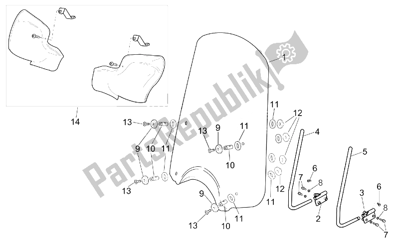 All parts for the Front Body - Handguard Ii of the Aprilia Scarabeo 125 150 200 ENG Rotax 1999