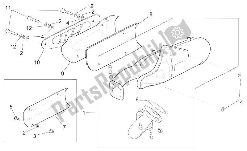 All parts for the Exhaust Unit of the Aprilia SR 125 150 1999