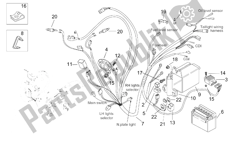 All parts for the Electrical System of the Aprilia Scarabeo 100 2T ENG Yamaha 2000