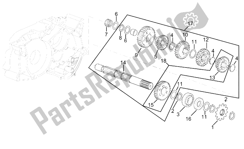 All parts for the Gearbox Driven Shaft I of the Aprilia RX 50 Racing 2003