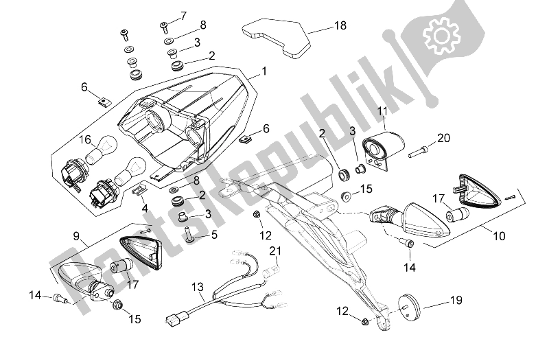 All parts for the Rear Lights of the Aprilia Shiver 750 PA 2015