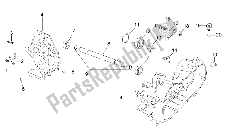 Alle Teile für das Zentraler Kurbelgehäusesatz des Aprilia Scarabeo 50 2T ENG Minarelli 1998