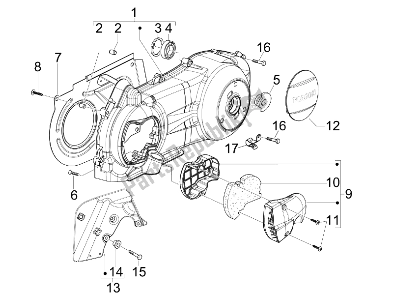 Tutte le parti per il Coperchio Del Carter - Raffreddamento Del Carter del Aprilia SR 300 MAX 2011